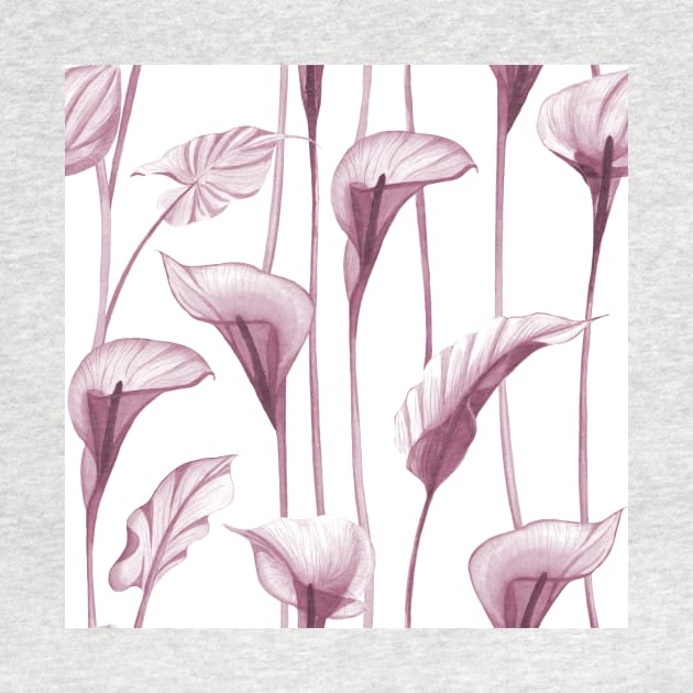 Xray Calla Lilly flowers. Tropical transparent watercolor flowers print by likapix